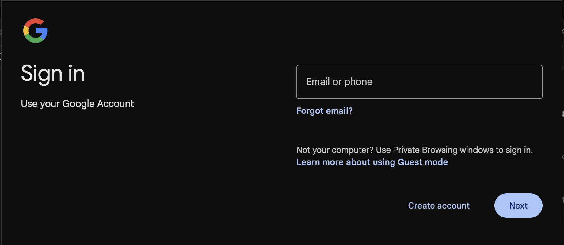Google Sign-in Page