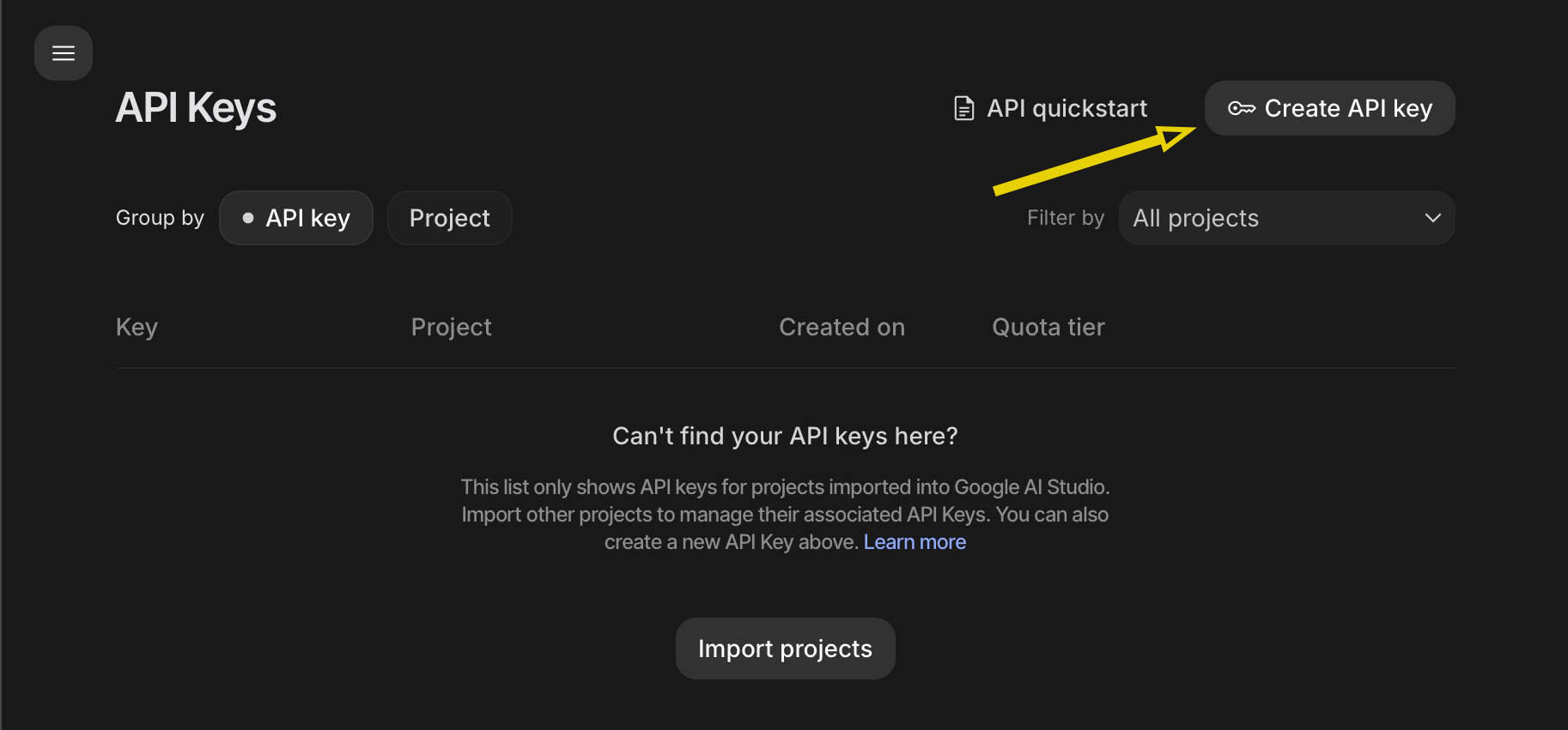 API Key Management Page