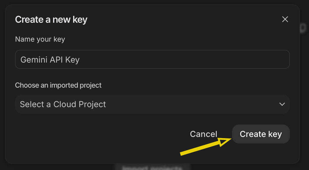 Create a New Key Dialog