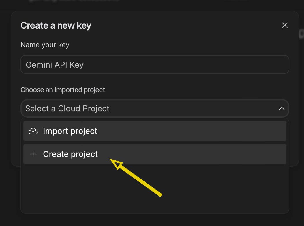 Create a New Project Option