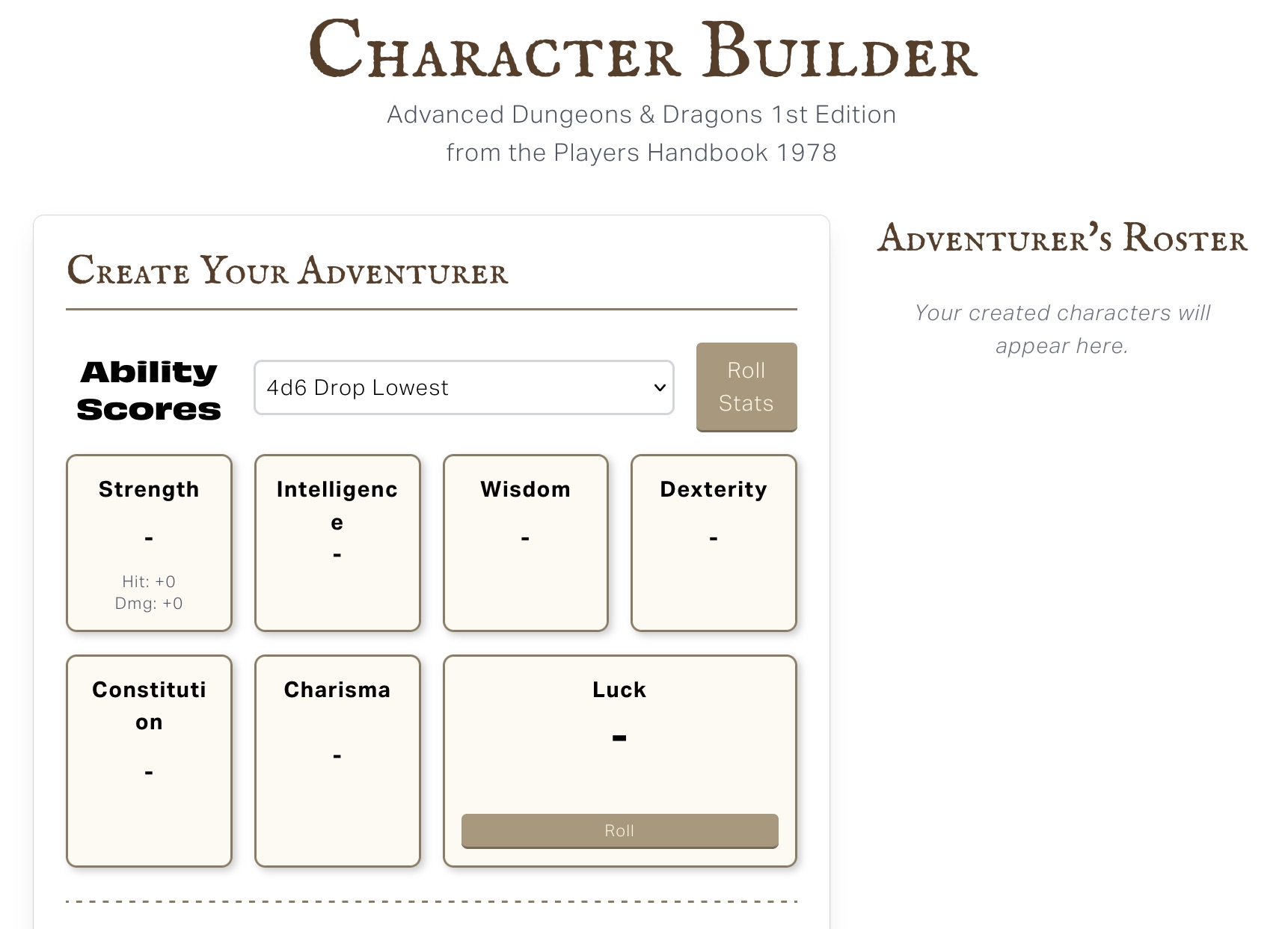 Advanced Dungeons & Dragons 1st Edition Character Builder