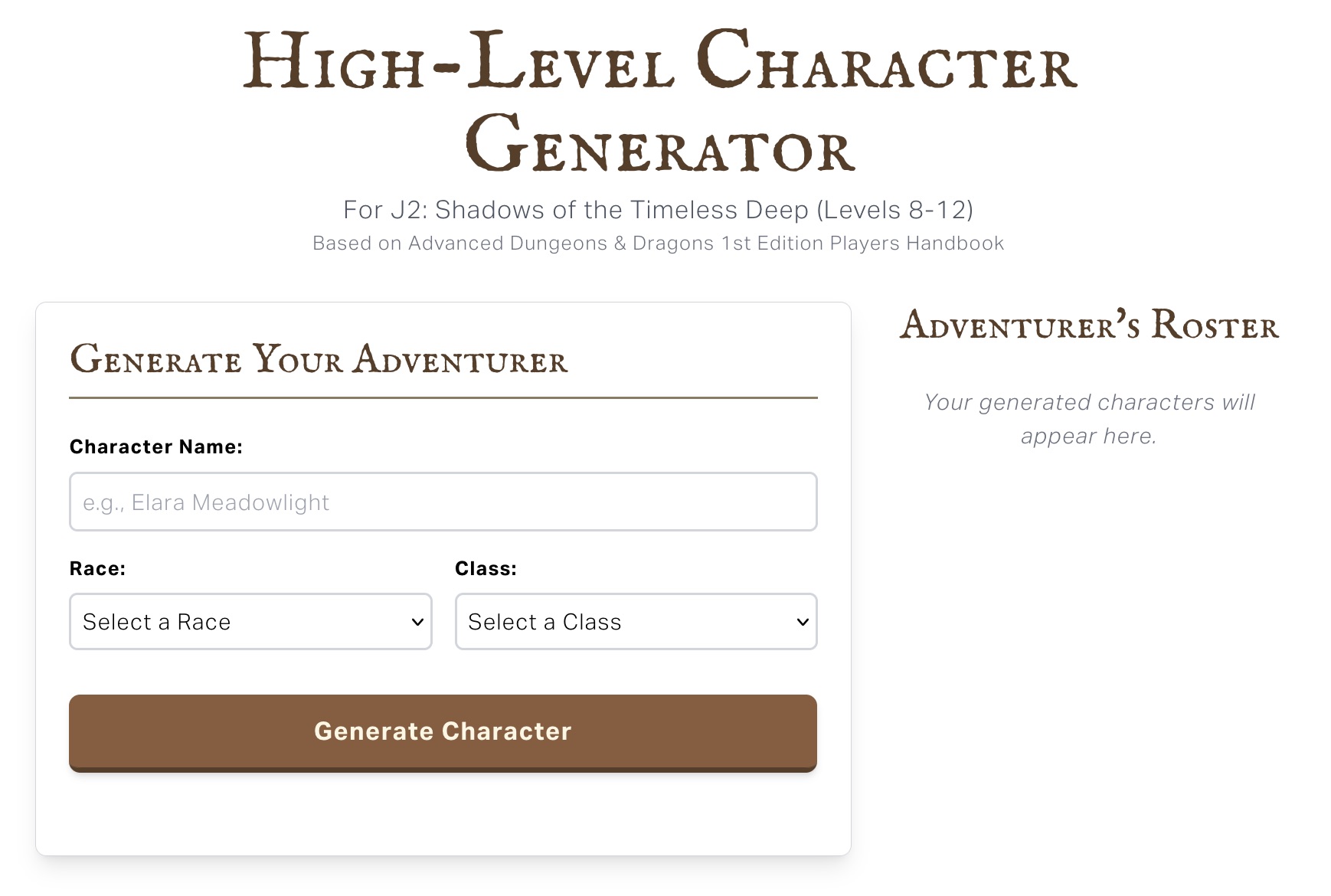 AD&D 1st Edition High Level Character Creator